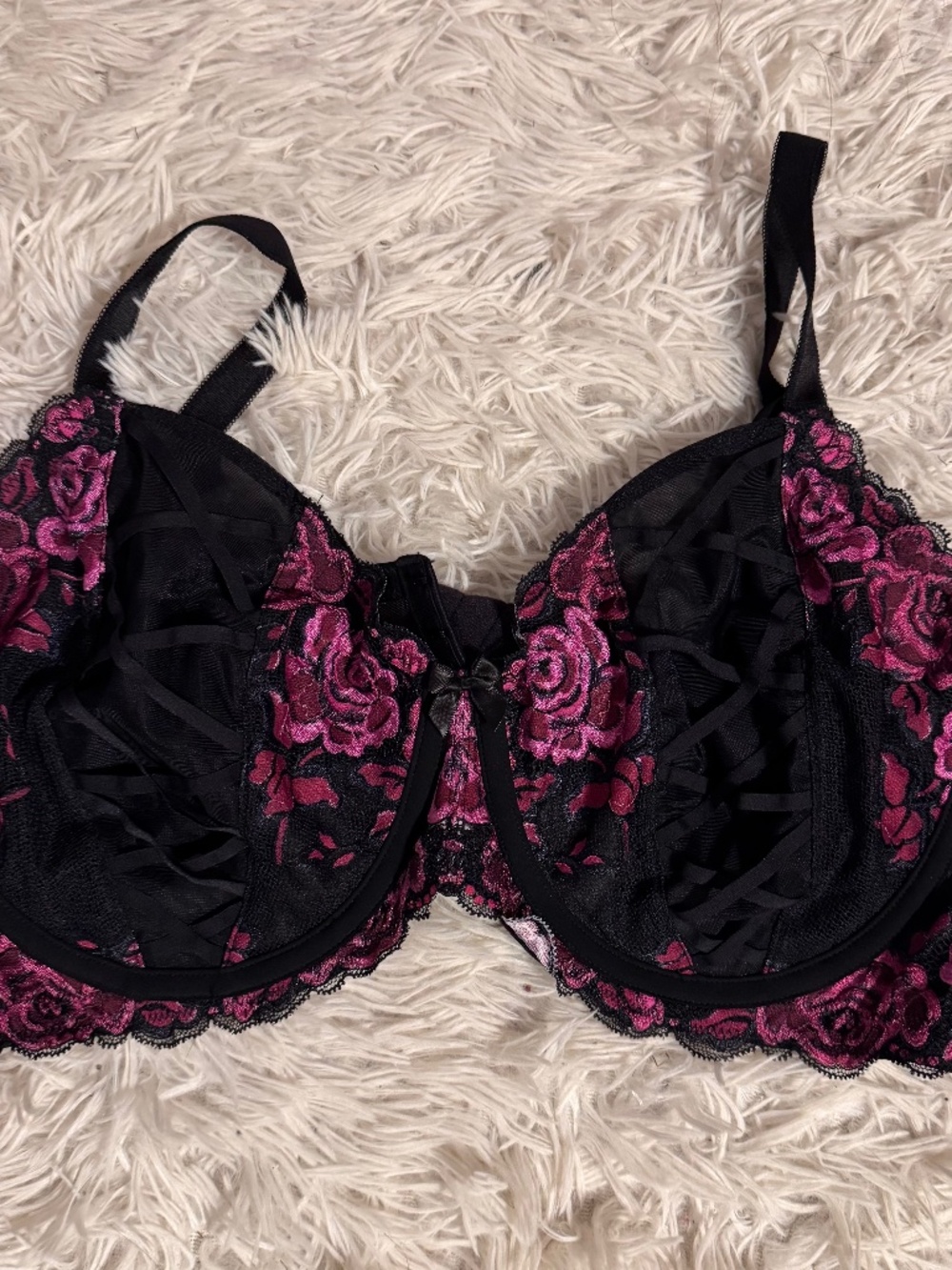 Torrid black with pink roses bra 42D
